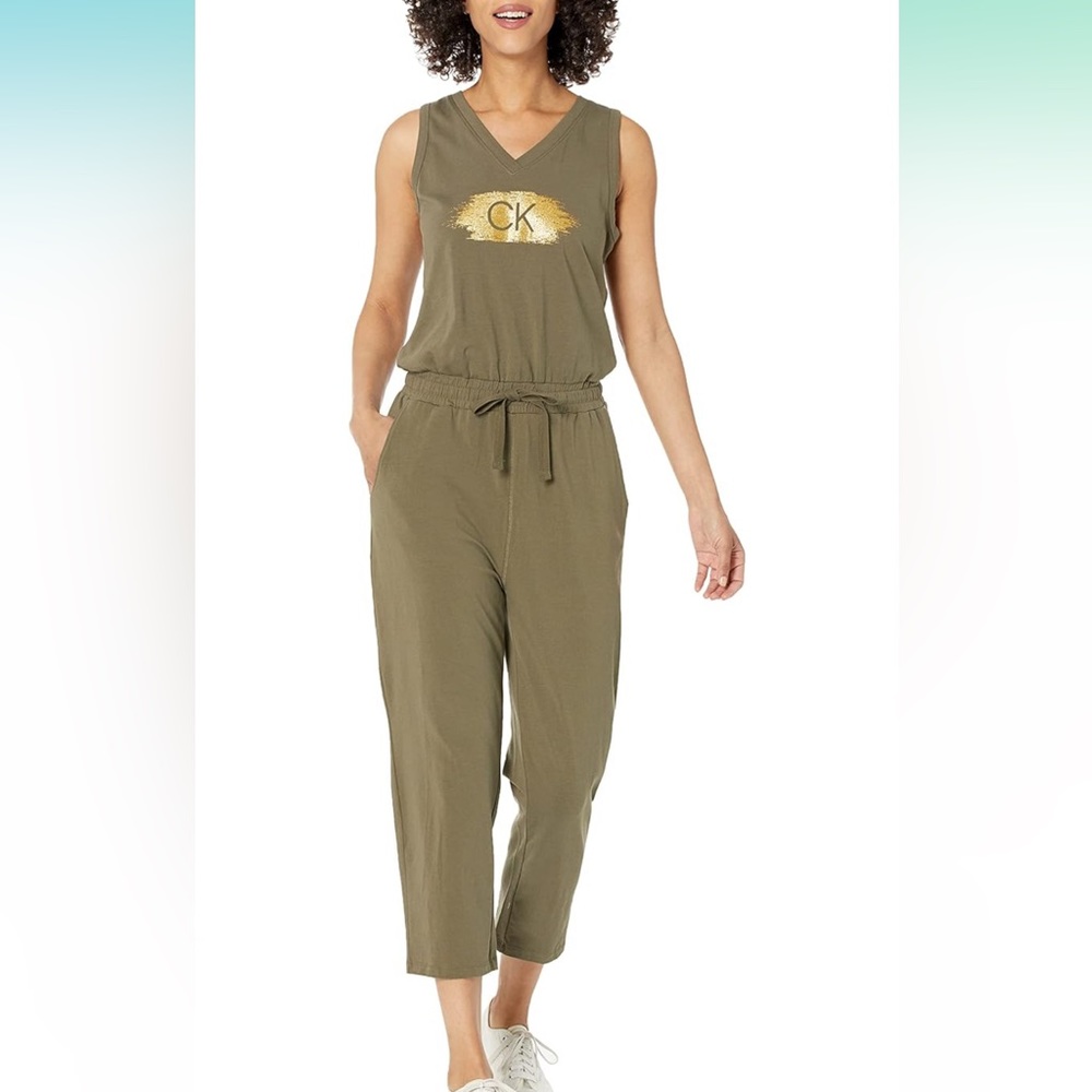 Calvin Klein womens Designer Logo Jumpsuit Romper W/Drawstring